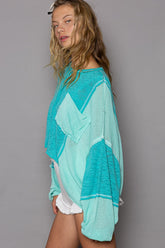 POL Round Neck Contrast High-Low Top OutfitFlow
